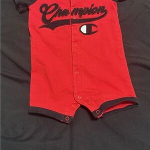 Champion Red Short-Sleeve Baby Romper with Black Trim